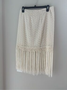 Lulu's Cream Fringe Hem Midi Skirt